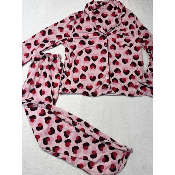 Kate Spade Womens Pink Hearts Love 2 Piece Pajama Set Large Waist 29”-35” - Picture 1 of 6